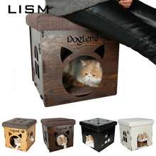 Load image into Gallery viewer, Multi-functional Pet Cat Kennel Wooden House Home Stool Chair Family Sitting Cats House Warming Nest for Cat Dog House Bed