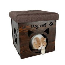 Load image into Gallery viewer, Multi-functional Pet Cat Kennel Wooden House Home Stool Chair Family Sitting Cats House Warming Nest for Cat Dog House Bed