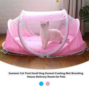 Summer Cat Tent Home Small Dog Kennel Cooling Mat Breeding House Delivery Room For Pets Summer Sleeping Bed Blue Pink New