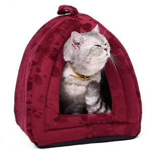 Drop shipping Foldable Pet Cat Cave House Cat Kitten Bed Cama Para Cachorro Soft Dog House Cat Dogs Home Shape Red Green