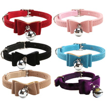 Load image into Gallery viewer, Cat Collar kitten Velvet Bow Tie Safety Elastic Bowtie Bell 6 colors  Pet supplies Puppy Kitten Bell Bowknot Collar PU Necktie