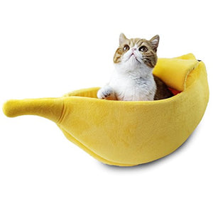 Cute Pet Dog Cat Bed Banana Shape Fluffy Warm Soft Plush Home Bed