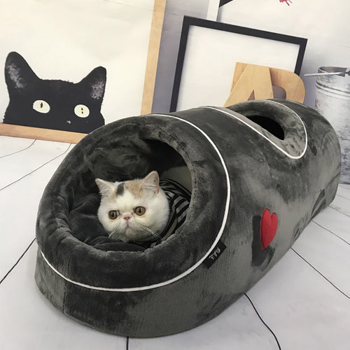 Soft Cat Cave House Warm Home For Kitten Sleeping Pet Funny Bed With Flannel Mat Cats Tunnels Nest For Winter Playing Toys Beds