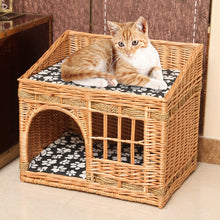 Load image into Gallery viewer, handmade Cat bed house in summer pet cat rattan villa home durable pet sleeping bed Breathable  cat kennel  dropshipping
